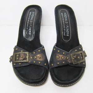 Donald J Pliner Suede Sandals Gold Buckle Size 6